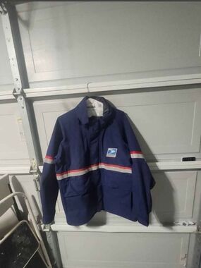 GORE-TEX MEN's Navy Blue Raincoat with Red & White Stripe Accents